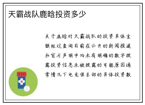 天霸战队鹿晗投资多少