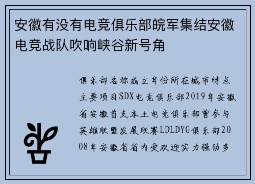 安徽有没有电竞俱乐部皖军集结安徽电竞战队吹响峡谷新号角